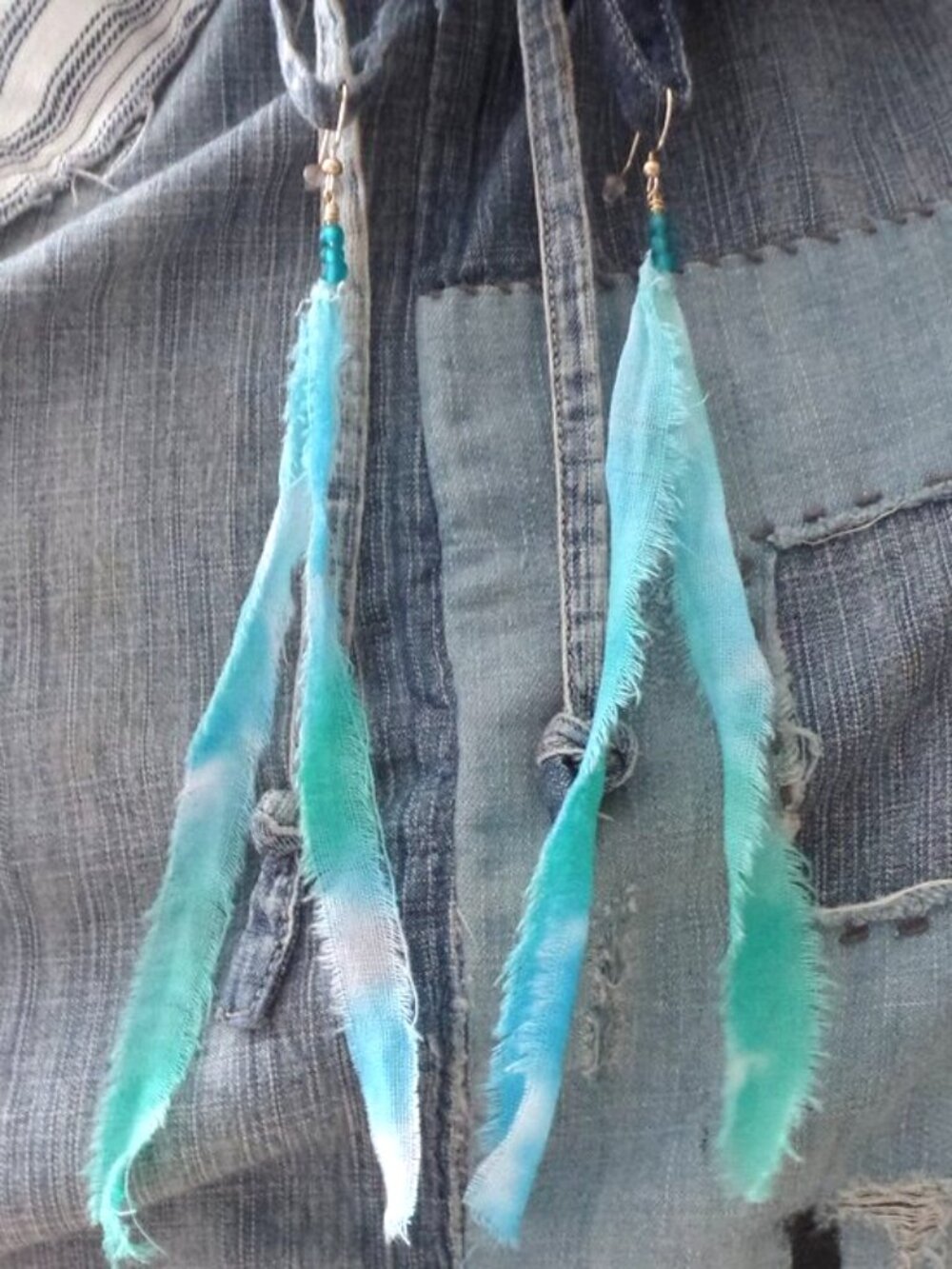 Hand Crafted Swag Earrings BLUE w/BEADS - Picture 2 of 6